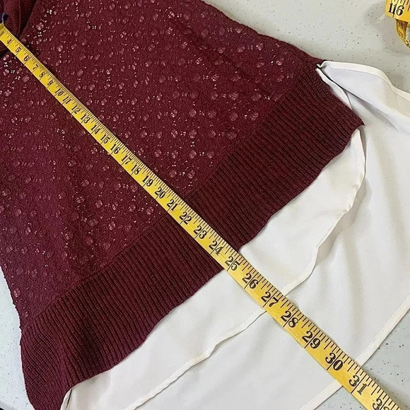SIMPLY VERA Vera Wang Mock Layer Shirt Turtle Neck Laced Sweater Size M Burgundy - Picture 10 of 14